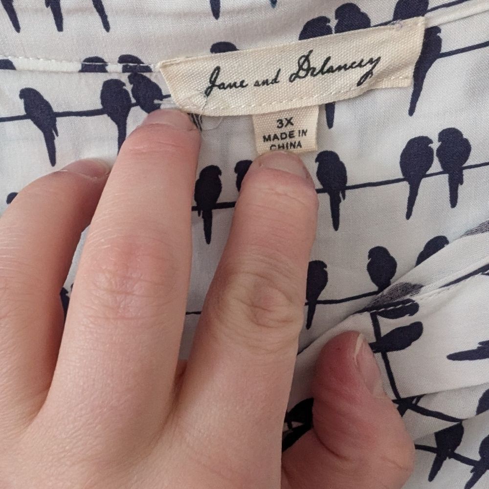 Jane and Delancey Bird Novelty Print Button Down Roll‎ Tab Blouse Plus Size 3X - Picture 4 of 8